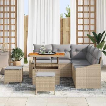 8-tlg. Garten-Sofagarnitur mit Kissen Beige Poly Rattan Akazie