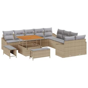 13-teiliges Garten-Sofa-Set mit Kissen Beige Poly Rattan Akazie