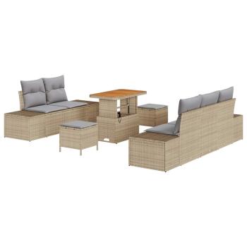8-teilige Garten Sofa Set mit Kissen Beige Poly Rattan Akazie