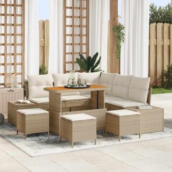 ARDEBO.de - 9-teilige Garten-Sofagarnitur mit Kissen Beige Poly-Rattan Akazie