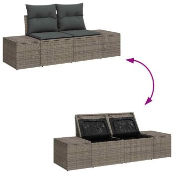 9-teiliges Garten-Sofa-Set mit Kissen Grau Poly-Rattan Akazie