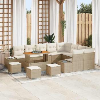 ARDEBO.de - 13-teiliges Gartensofa-Set mit Kissen Beige Poly-Rattan Akazie