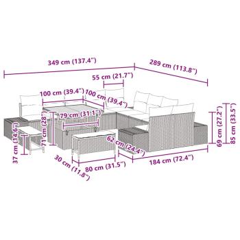 13-tlg. Garten-Sofagarnitur mit Kissen Beige Poly Rattan Akazie