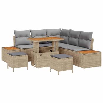 ARDEBO.de - 8-teiliges Garten Sofa Set mit Kissen Beige Poly Rattan Akazie