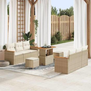 ARDEBO.de - 9-teiliges Garten Sofa Set mit Kissen Beige Poly Rattan Akazie