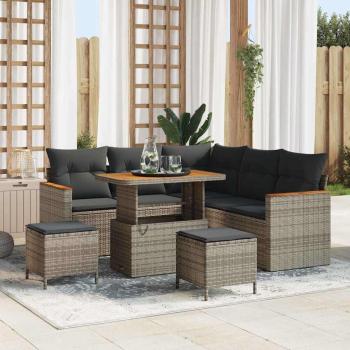 ARDEBO.de - 8-tlg. Garten-Sofagarnitur mit Kissen Grau Poly Rattan Akazie