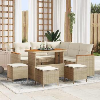 ARDEBO.de - 9-tlg. Garten-Sofagarnitur mit Kissen Beige Poly Rattan Akazie