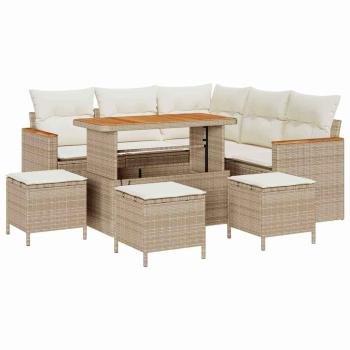 9-tlg. Garten-Sofagarnitur mit Kissen Beige Poly Rattan Akazie