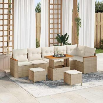 ARDEBO.de - 9-teiliges Garten-Sofa-Set mit Kissen Beiges Poly-Rattan Akazie