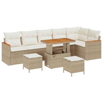 9-teiliges Garten-Sofa-Set mit Kissen Beiges Poly-Rattan Akazie