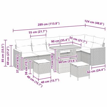 Garten-Sofa-Set mit Kissen mit Speicher Beige Poly Rattan