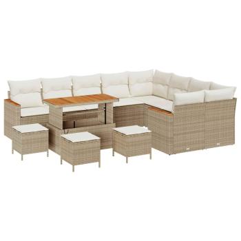 13-teiliges Garten-Sofa-Set mit Kissen Beige Poly Rattan Akazie