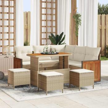 ARDEBO.de - 9-teiliges Garten-Sofaset mit Kissen Beige Poly-Rattan Akazie