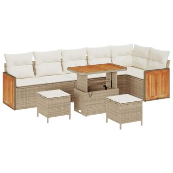 9-teiliges Garten-Sofa-Set mit Kissen Beige Poly-Rattan Akazie