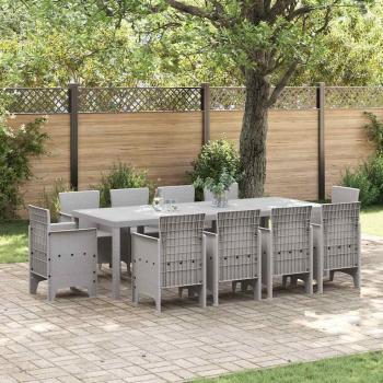 ARDEBO.de - 11-tlg. Garten-Essgruppe Hellgrau Poly Rattan