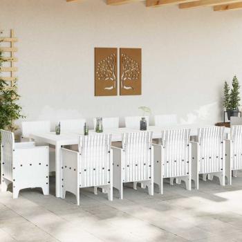 13-teiliges Garten Esstisch Set mit Kissen Weiß Poly-Rattan