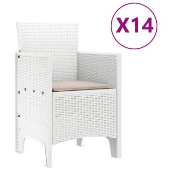 15-teiliges Garten-Esszimmermöbel-Set mit Kissen Weiß Poly-Rattan