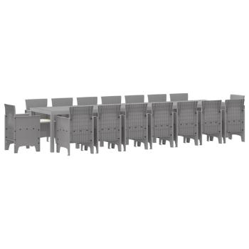 17-teiliges Garten Essgruppen Set mit Kissen Hellgrau Poly Rattan