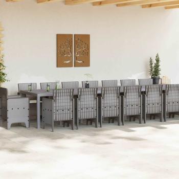 17-teiliges Garten Essgruppen Set mit Kissen Hellgrau Poly Rattan