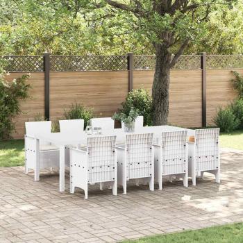 ARDEBO.de - 9-tlg. Garten-Essgruppe mit Kissen Hellgrau Poly Rattan