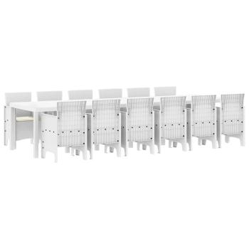 13-teiliges Garten-Dining-Set mit Kissen Weiß Poly-Rattan