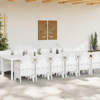 13-teiliges Garten-Dining-Set mit Kissen Weiß Poly-Rattan
