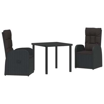 3-teiliges Garten-Dining-Set mit Kissen Schwarz Poly Rattan