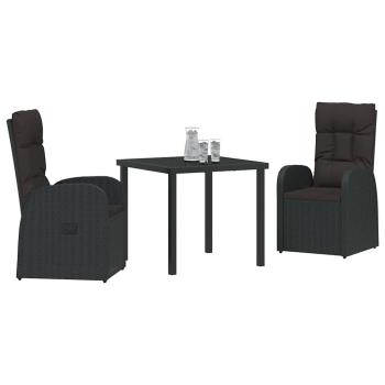3-teiliges Garten-Dining-Set mit Kissen Schwarz Poly Rattan