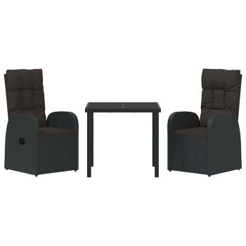 3-teiliges Garten-Dining-Set mit Kissen Schwarz Poly Rattan