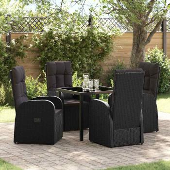 ARDEBO.de - 5-teiliges Garten-Essset mit Kissen - Schwarzes Poly-Rattan