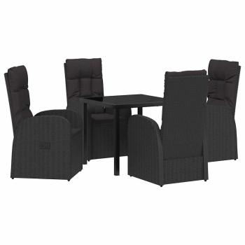 5-teiliges Garten-Essset mit Kissen - Schwarzes Poly-Rattan