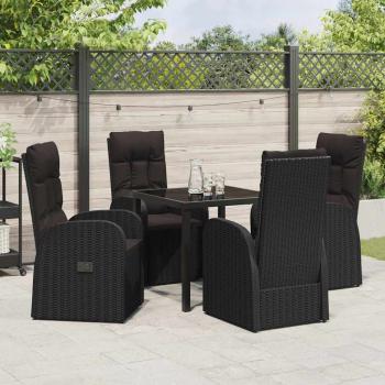 5-teiliges Garten-Essset mit Kissen - Schwarzes Poly-Rattan