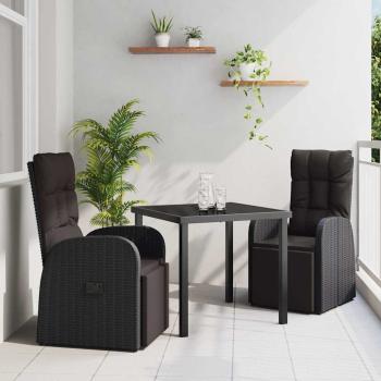ARDEBO.de - 3-teiliges Gartenset mit Kissen aus schwarzem Poly-Rattan