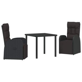 3-teiliges Gartenset mit Kissen aus schwarzem Poly-Rattan