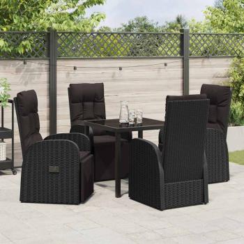 5-teiliges Garten-Ess-Set mit Kissen Schwarz Poly-Rattan
