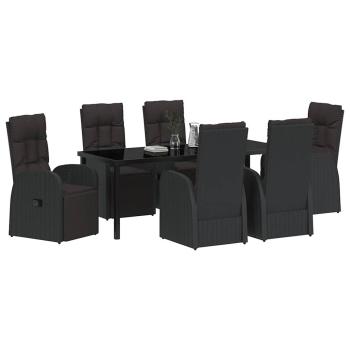 ARDEBO.de - 7-teiliges Garten-Esszimmer-Set mit Kissen Schwarz Poly-Rattan