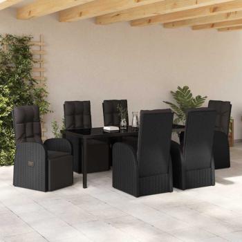7-teiliges Garten-Esszimmer-Set mit Kissen Schwarz Poly-Rattan