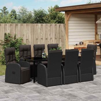 9-teilige Garten-Essgruppe mit Kissen - Schwarzes Poly-Rattan