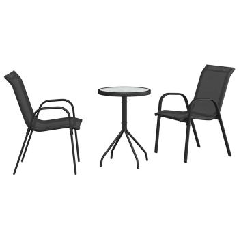 3-teiliges Garten Bistro Set Schwarz Textilene und Stahl
