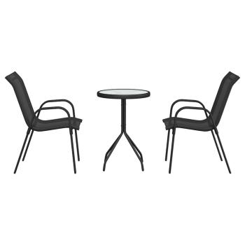 3-teiliges Garten Bistro Set Schwarz Textilene und Stahl