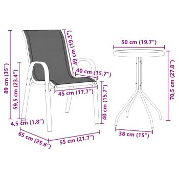 3-teiliges Garten Bistro-Set Anthrazit Textilene und Stahl