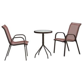 3-teiliges Garten Bistro Set Braun Textilene und Stahl