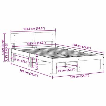 Bettgestell mit Kopfteil Weiß 135x190 cm Massivholz Kiefer