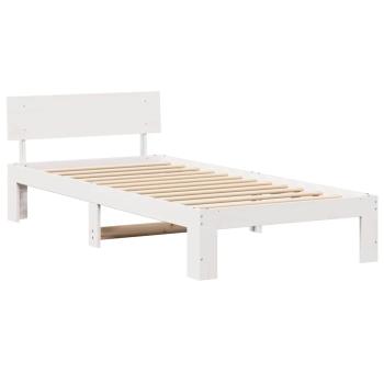 Bettgestell mit Kopfteil Weiß 75x190 cm Massivholz Kiefer