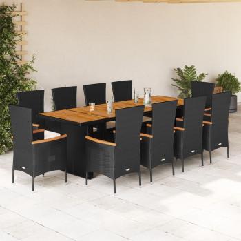 ARDEBO.de - 11-tlg. Garten-Essgruppe mit Kissen Schwarz Poly Rattan