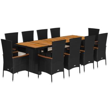 11-tlg. Garten-Essgruppe mit Kissen Schwarz Poly Rattan