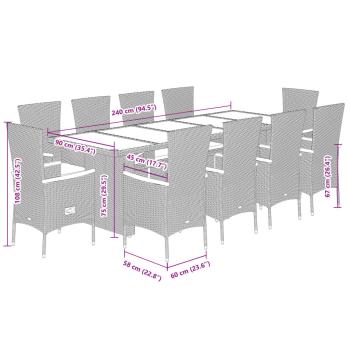 11-tlg. Garten-Essgruppe mit Kissen Schwarz Poly Rattan