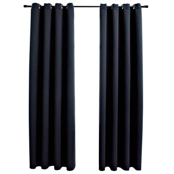 Verdunkelungsvorhänge mit Ringen 2 Stk. Schwarz 137x213 cm Stoff