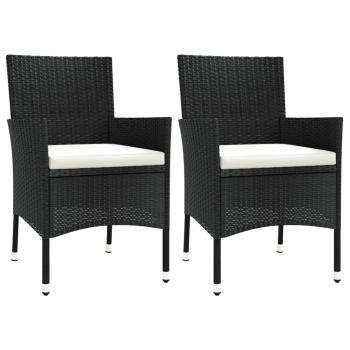 Gartenstühle mit Kissen 2 Stk. Schwarz Poly Rattan (nur UK/IE/FI/NO)