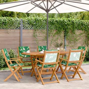 ARDEBO.de - 7-tlg. Garten-Essgruppe Stoff und Massivholz Blattmuster
